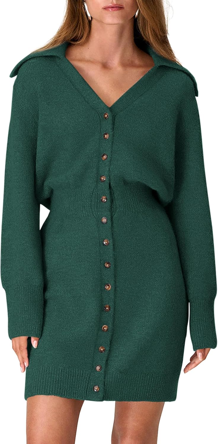 Trendy Long Sleeve Button Down Sweater Dress for Women 2025