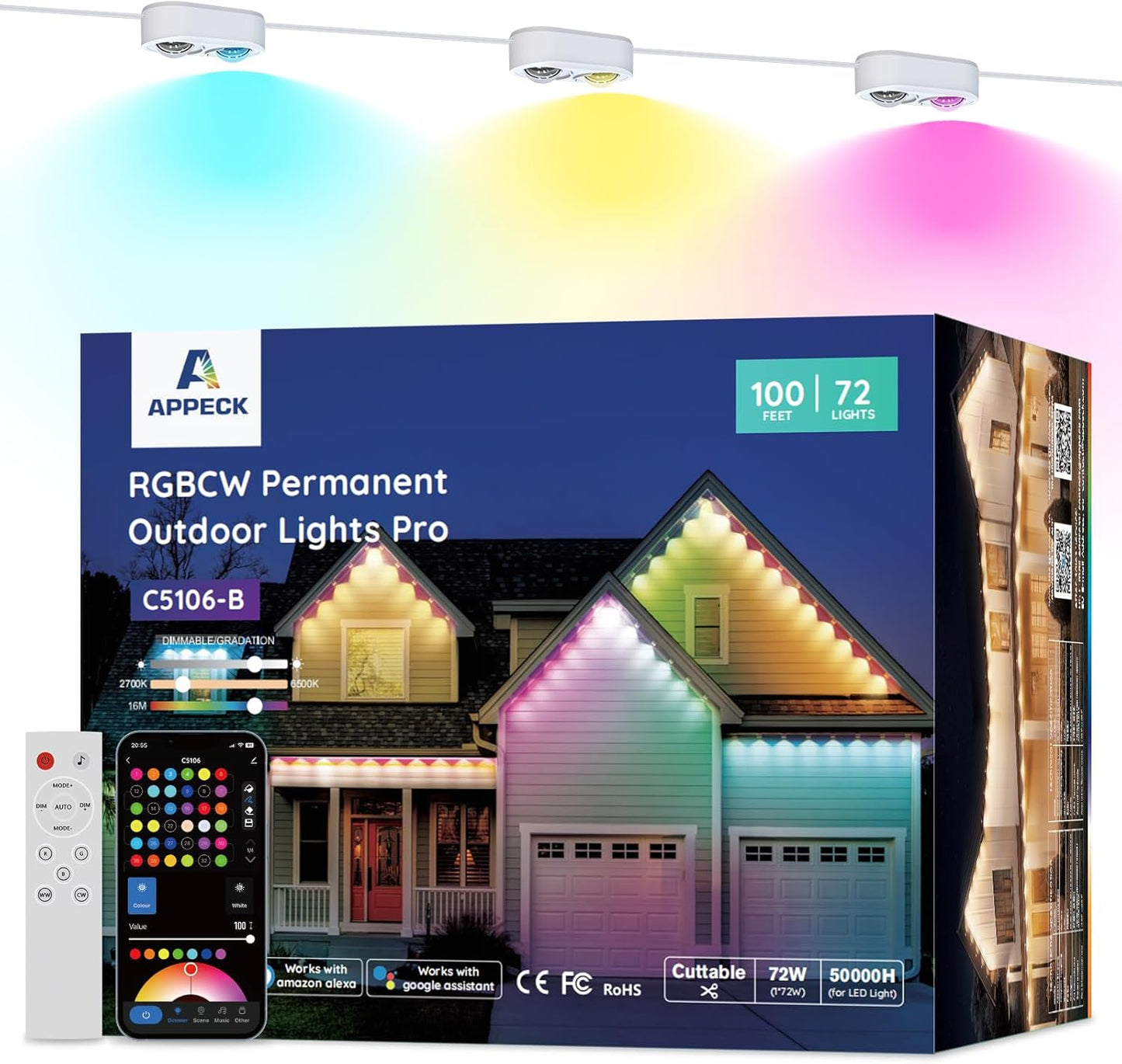 APPECK Permanent Outdoor Lights Pro 100ft for Year-Round Use