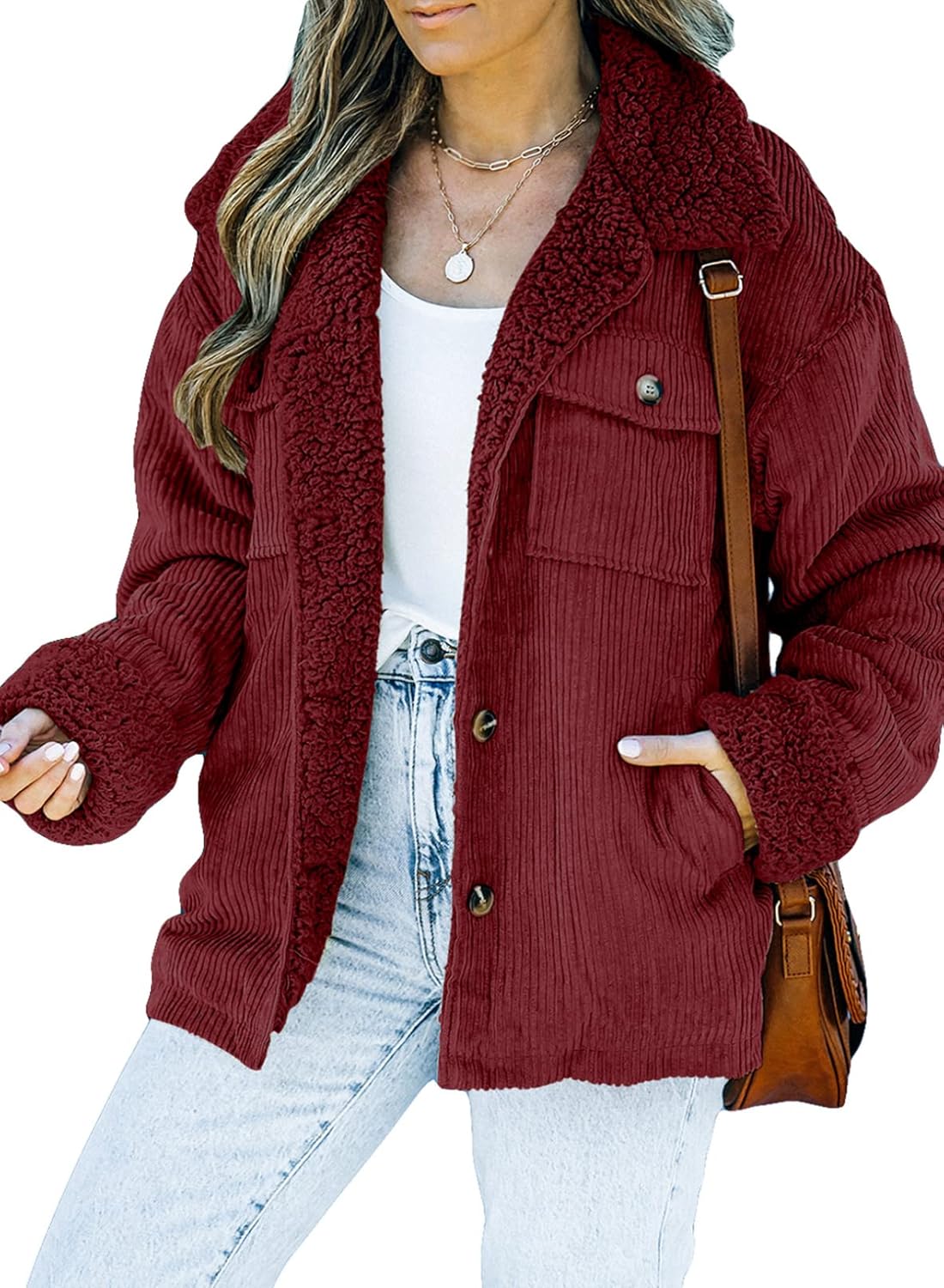 Dokotoo Corduroy Sherpa Jacket for Women - Warm Winter Coat
