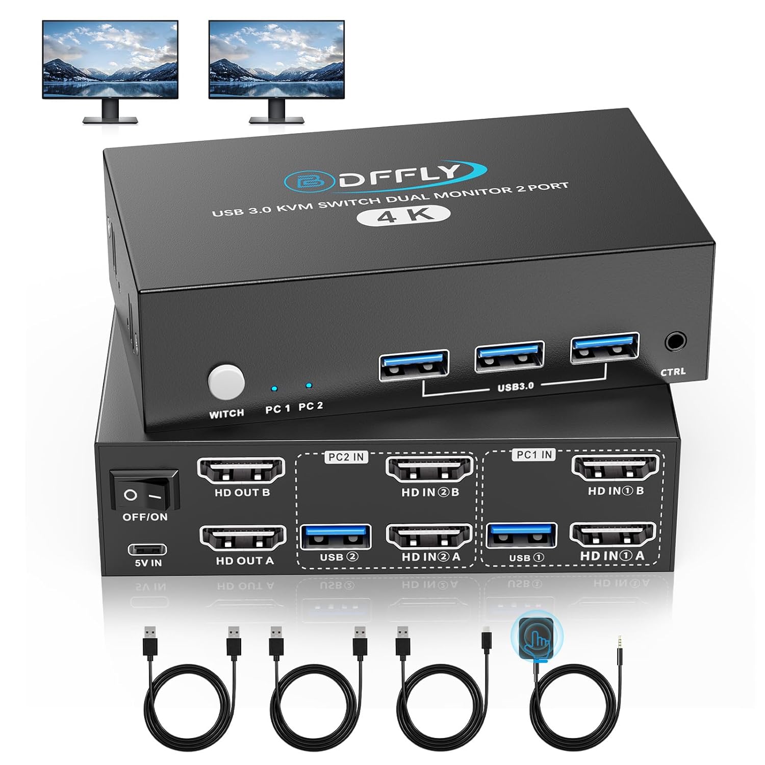 USB 3.0 HDMI KVM Switch for Dual Monitors and 2 PCs