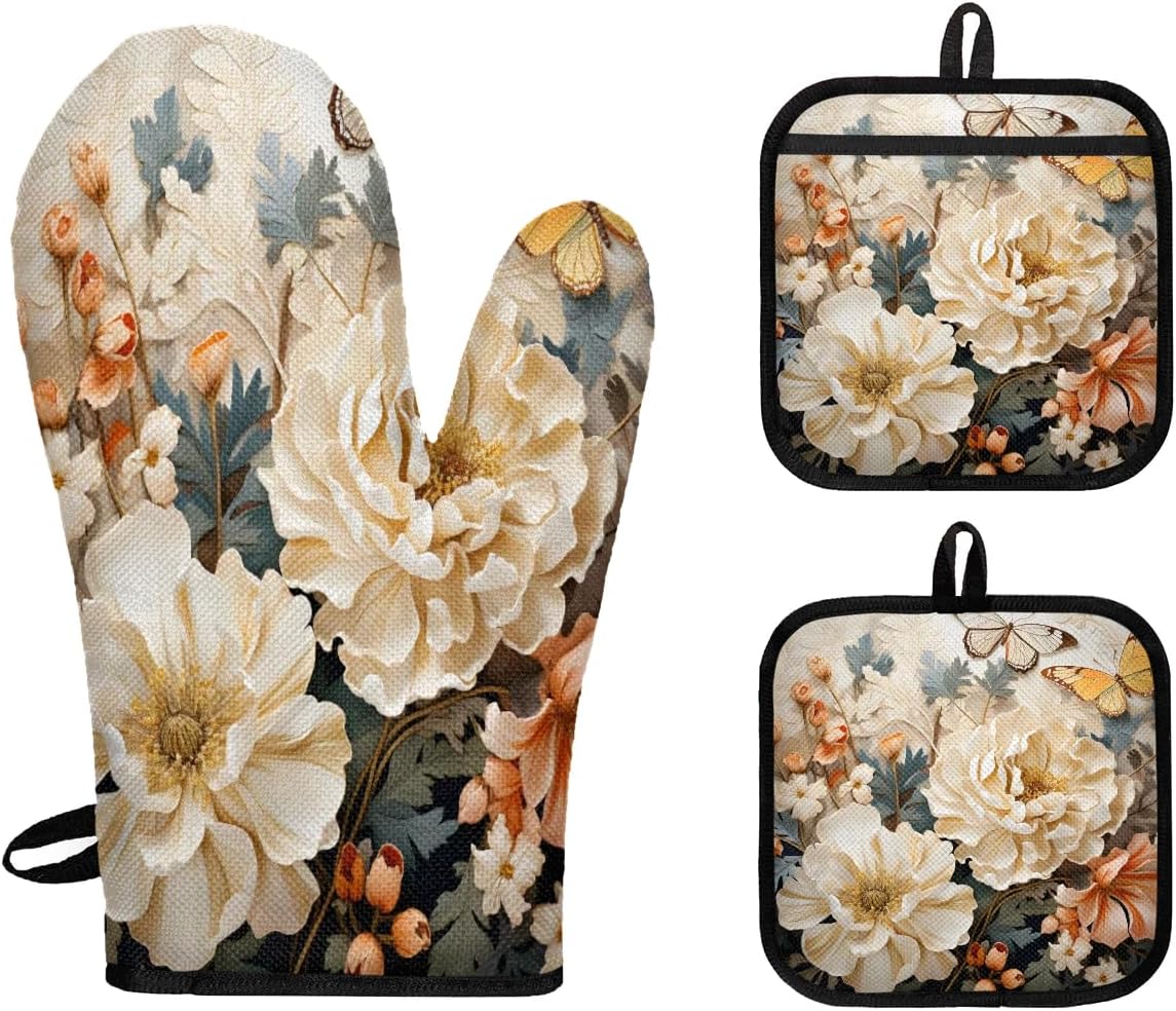 Hexteria Floral Oven Mitts: Heat Resistant & Cute