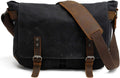 HuaChen Mens Messenger Bag - Vintage Leather Waxed Canvas for 14in