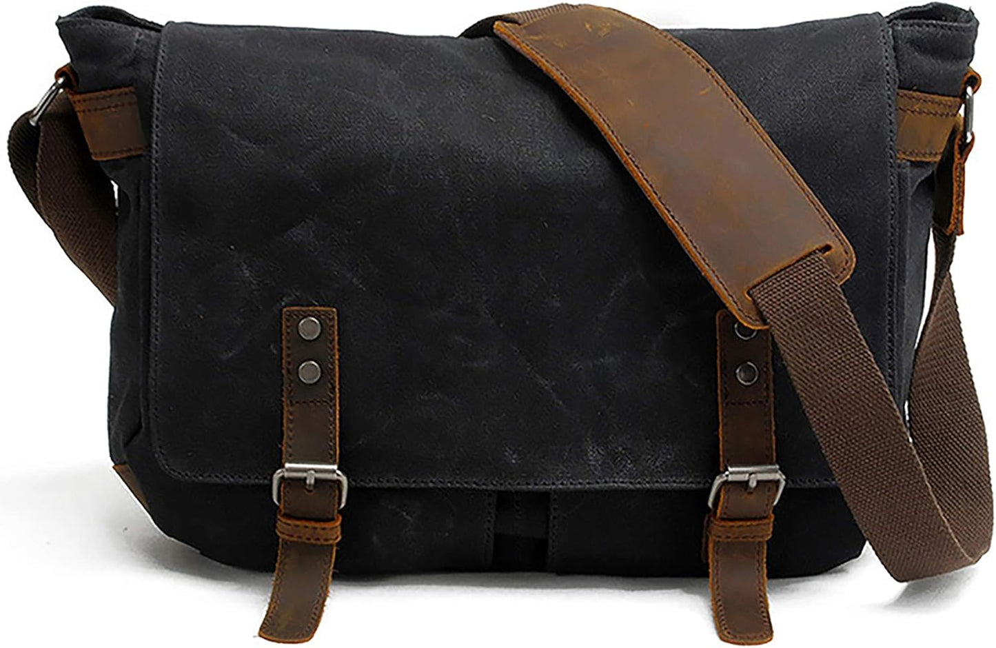 HuaChen Mens Messenger Bag: Vintage Leather & Canvas Satchel