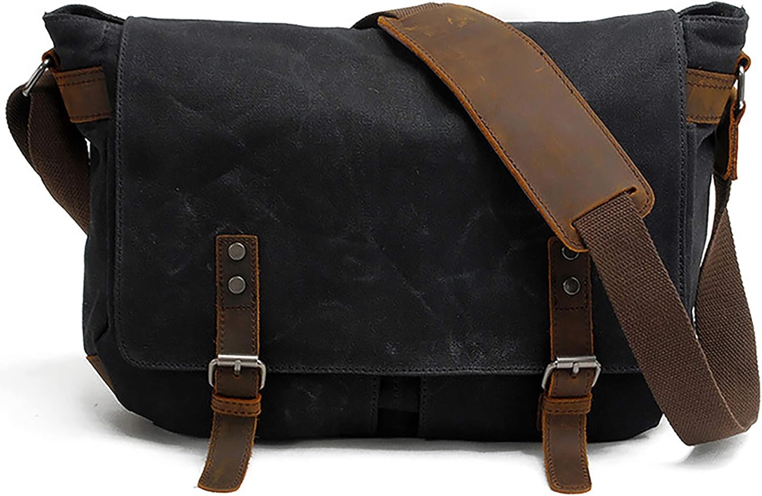 HuaChen Mens Messenger Bag: Vintage Leather & Canvas Satchel