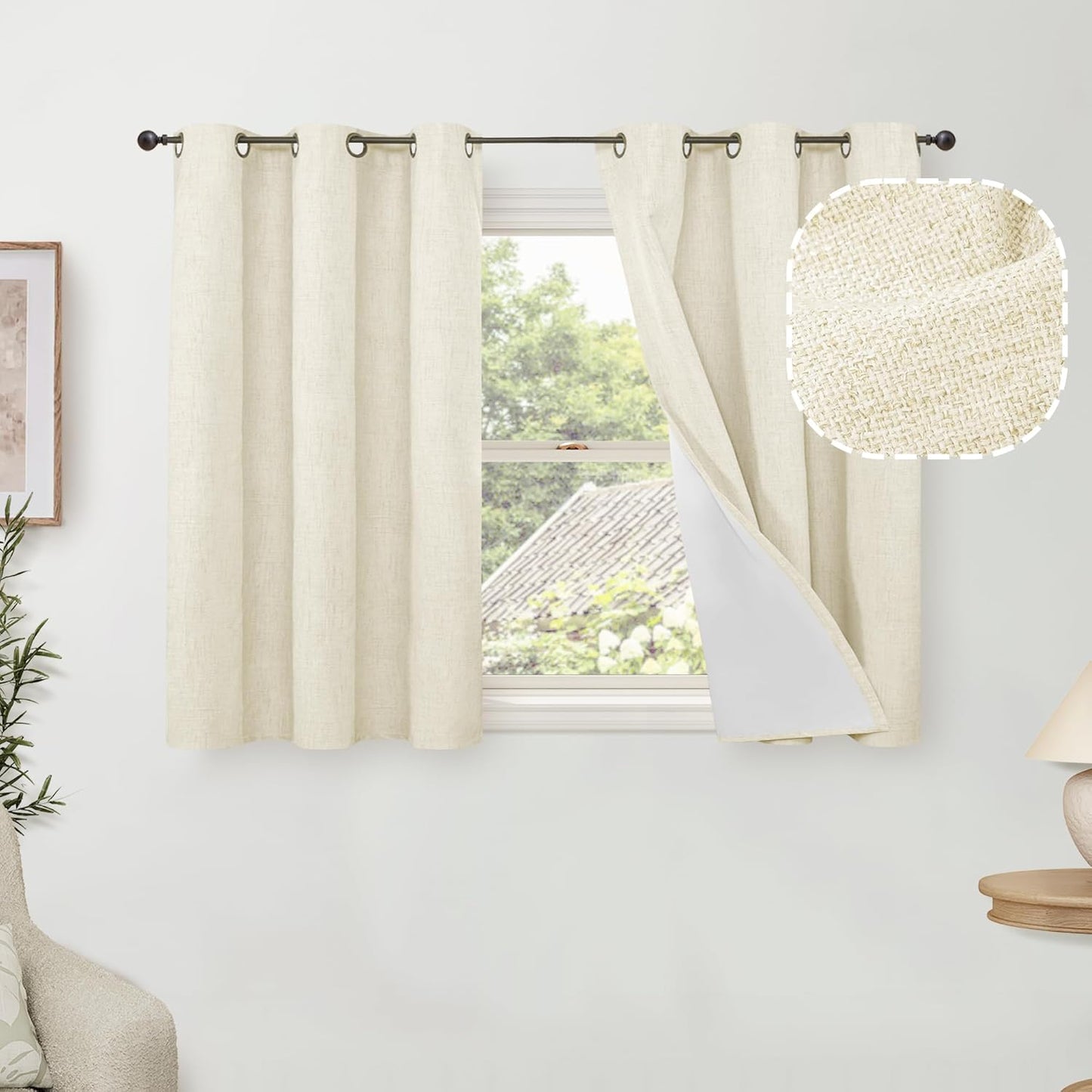40 Inch Linen Blackout Curtains for Short Cafe Windows