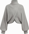CROPPED Turtleneck Sweater for Women - Cozy Ribbed Knit Fit