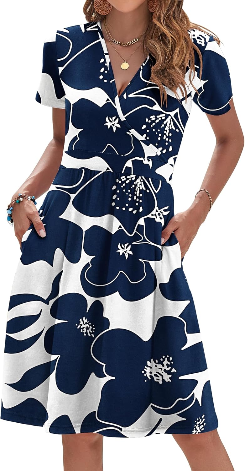 AUSELILY Womens Summer Dresses 2025 Short Sleeve V Neck Floral