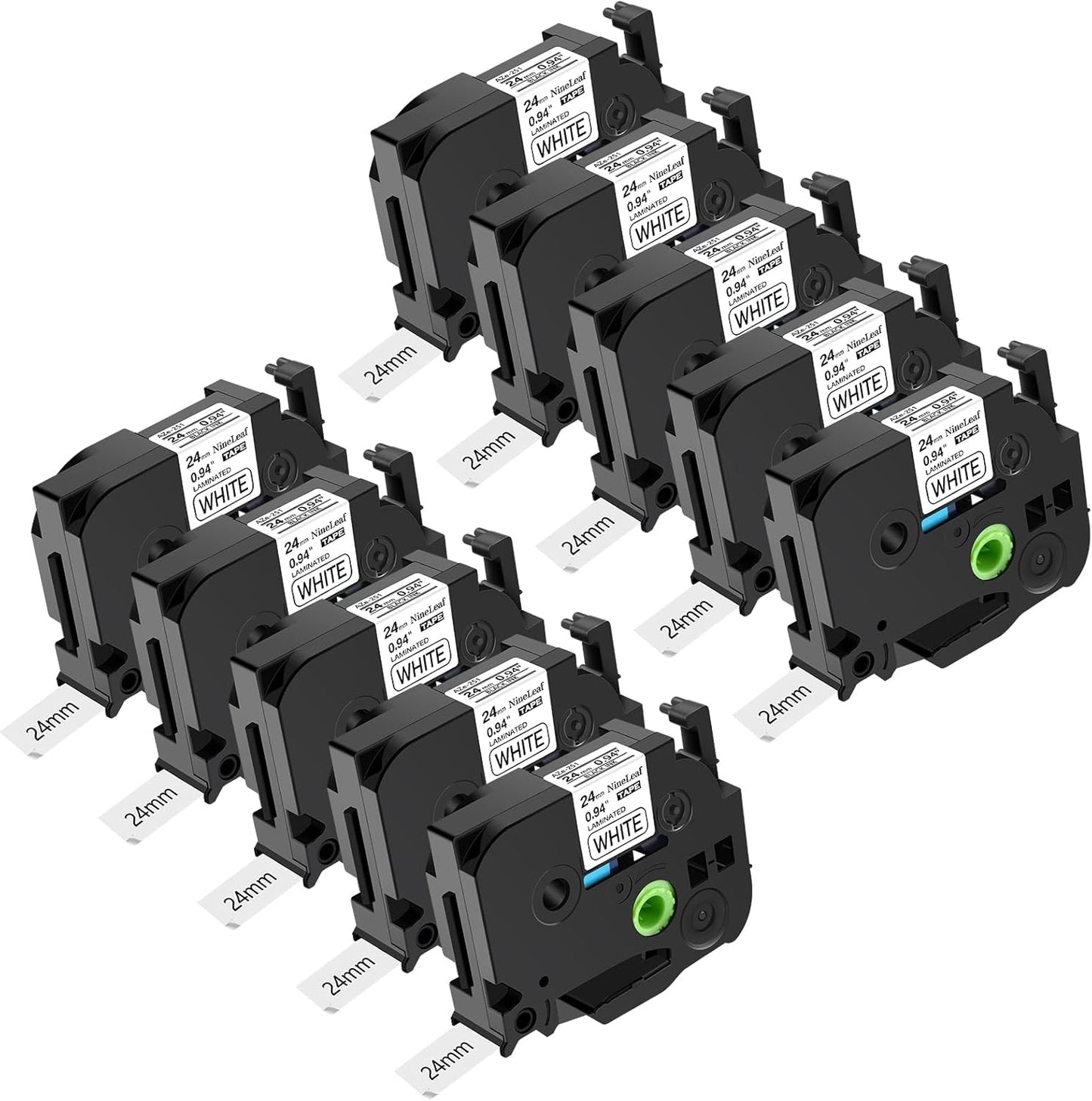 NineLeaf 10 Pack Black on White Label Tape for P-Touch Label Makers