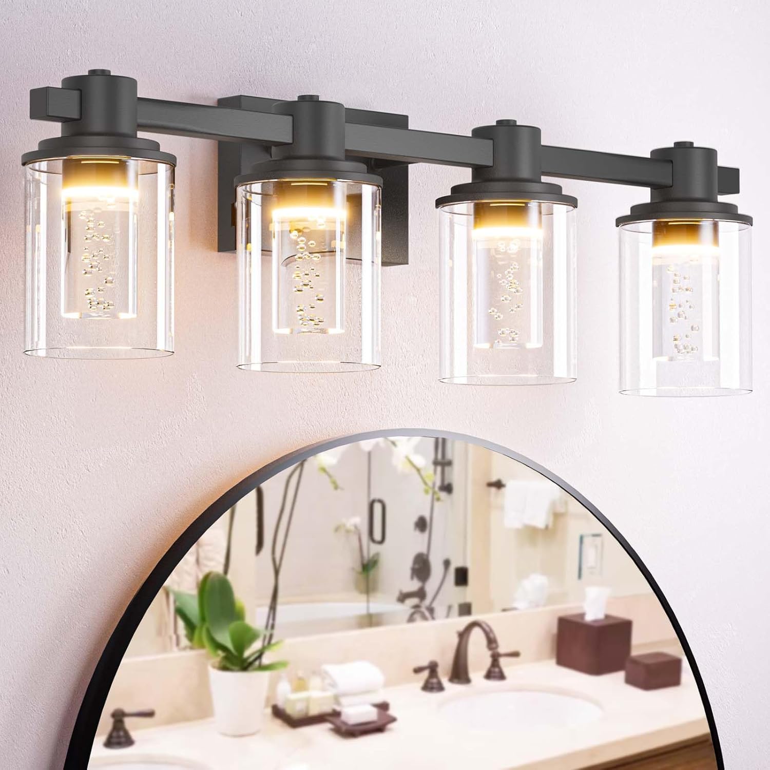 Quntis 4-Light Black Bathroom Light Fixture with 5 Color Modes