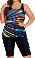 Plus Size Tummy Control Tankini for Women - Color Block Two-Piece