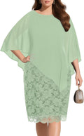 Plus Size Dresses for Women Sage Green Lace Cape Dress - Flattering