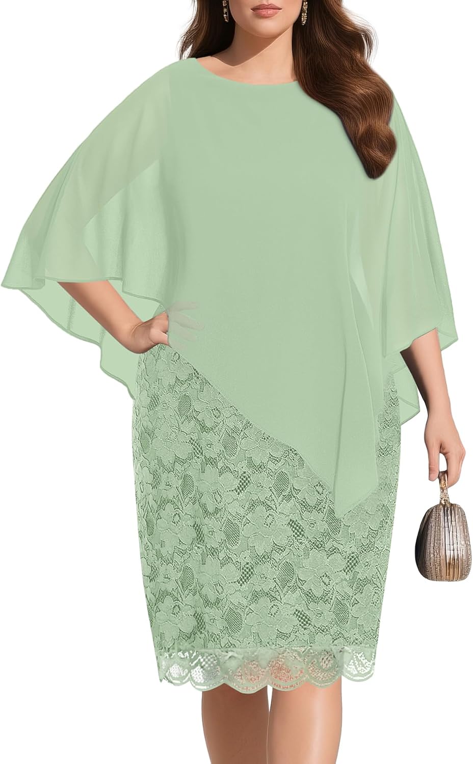 Plus Size Dresses for Wedding Guests - Elegant Lace Cape Style