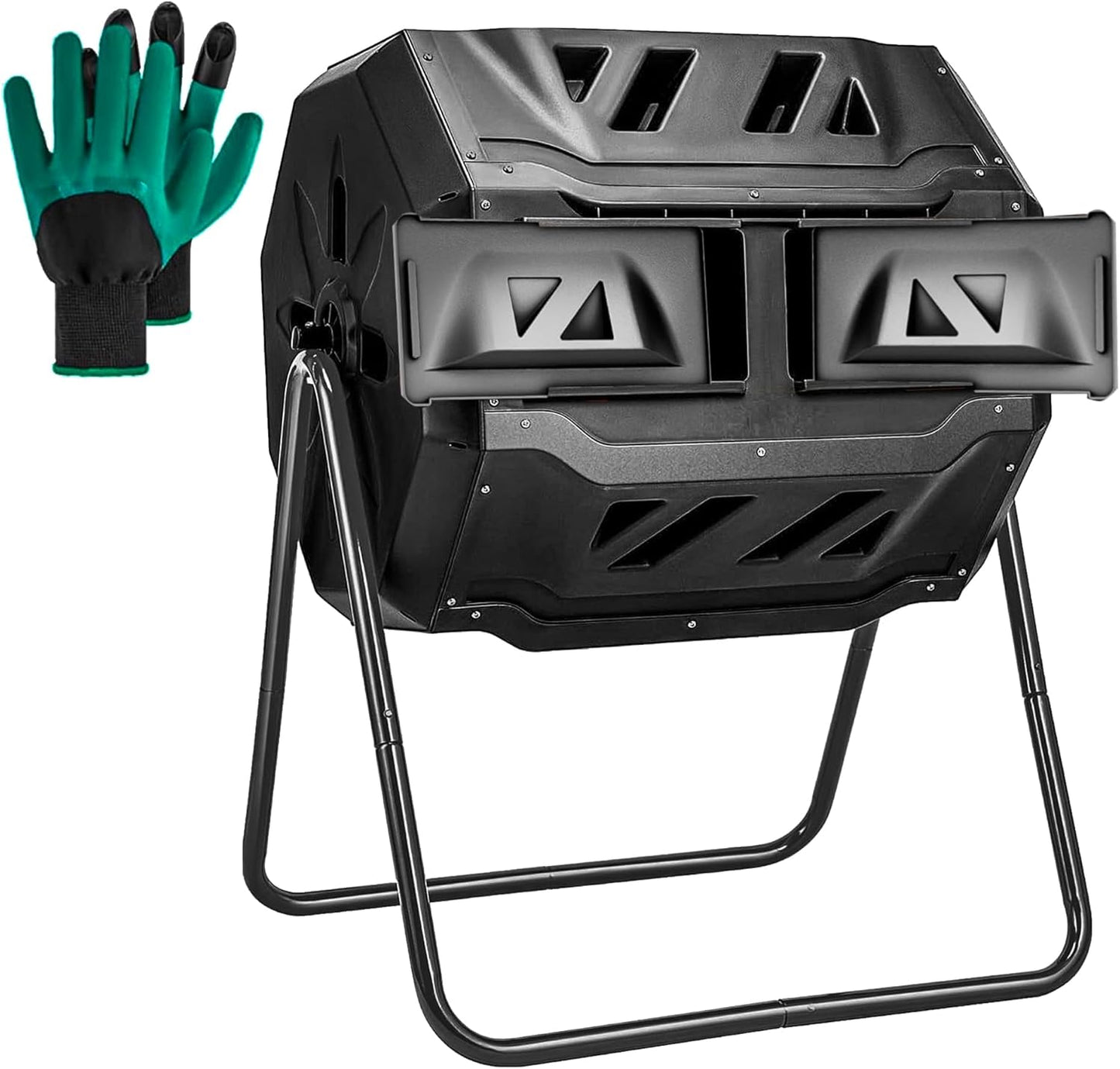Hourleey 43 Gallon Dual Chamber Tumbling Compost Bin for Garden