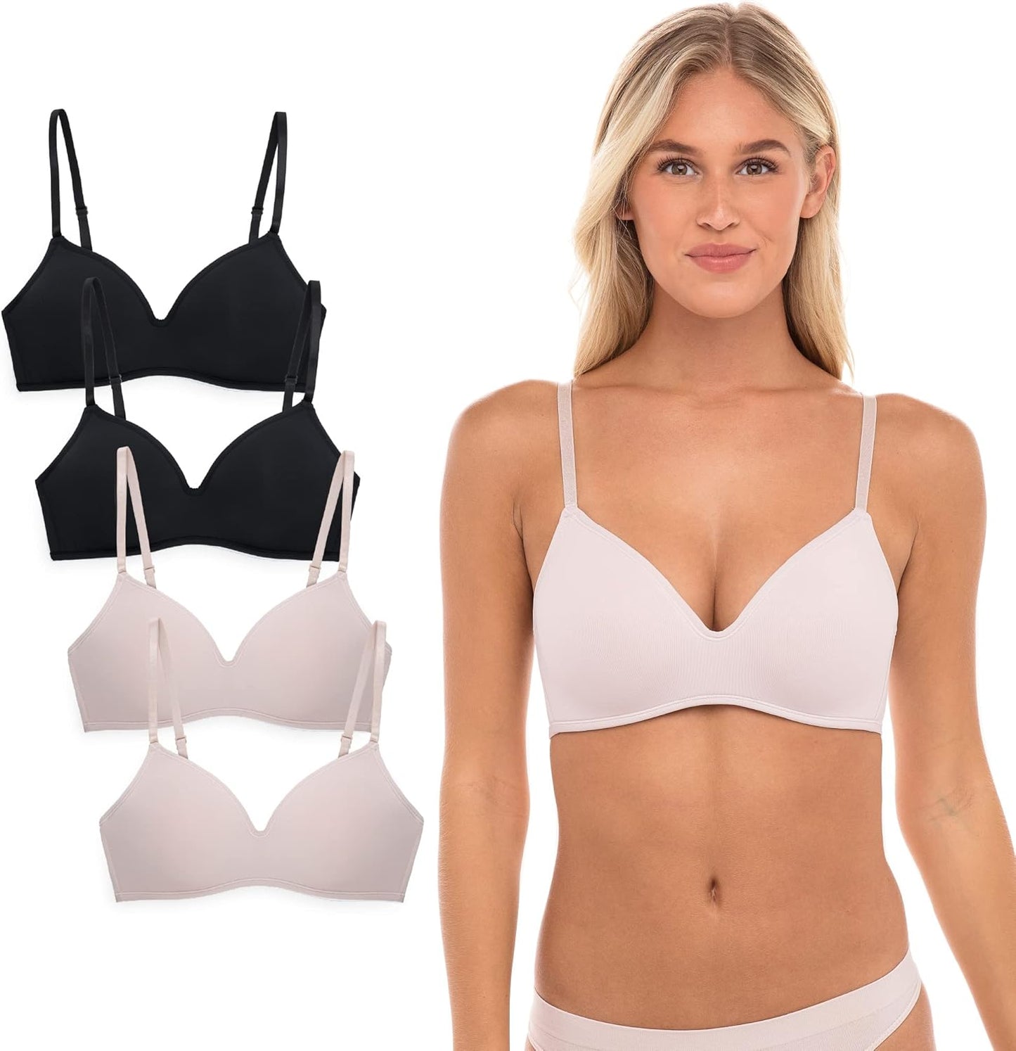 4 Pack Wirefree Bra - Flexible Soft Foam Wireless T Shirt Bra