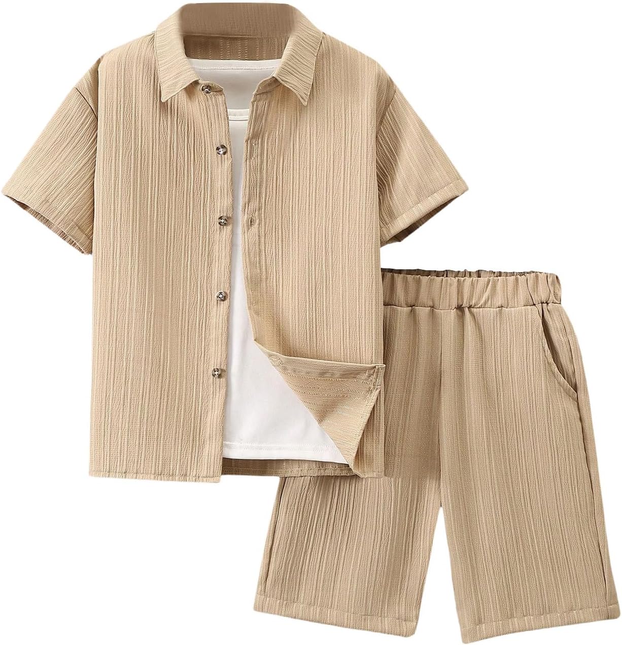 Boy's 2 Piece Beach Vacation Textured Linen Outfit for Summer