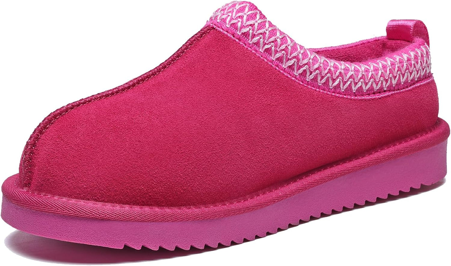 Women's Fuzzy Slippers Genuine Suede Leather Mini Boots Cozy Warm