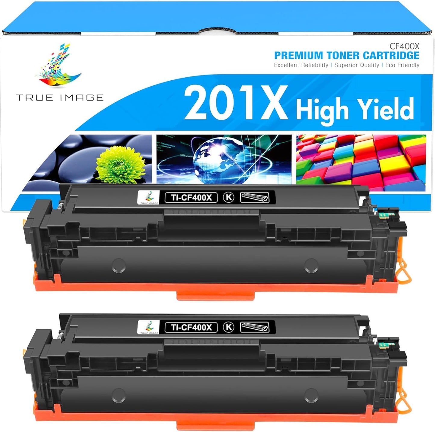 TRUE IMAGE Compatible Toner Cartridge for HP 201X CF400X 2-Pack