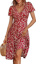 MSBASIC Summer Dresses for Women Short Sleeve Wrap Midi Sundress