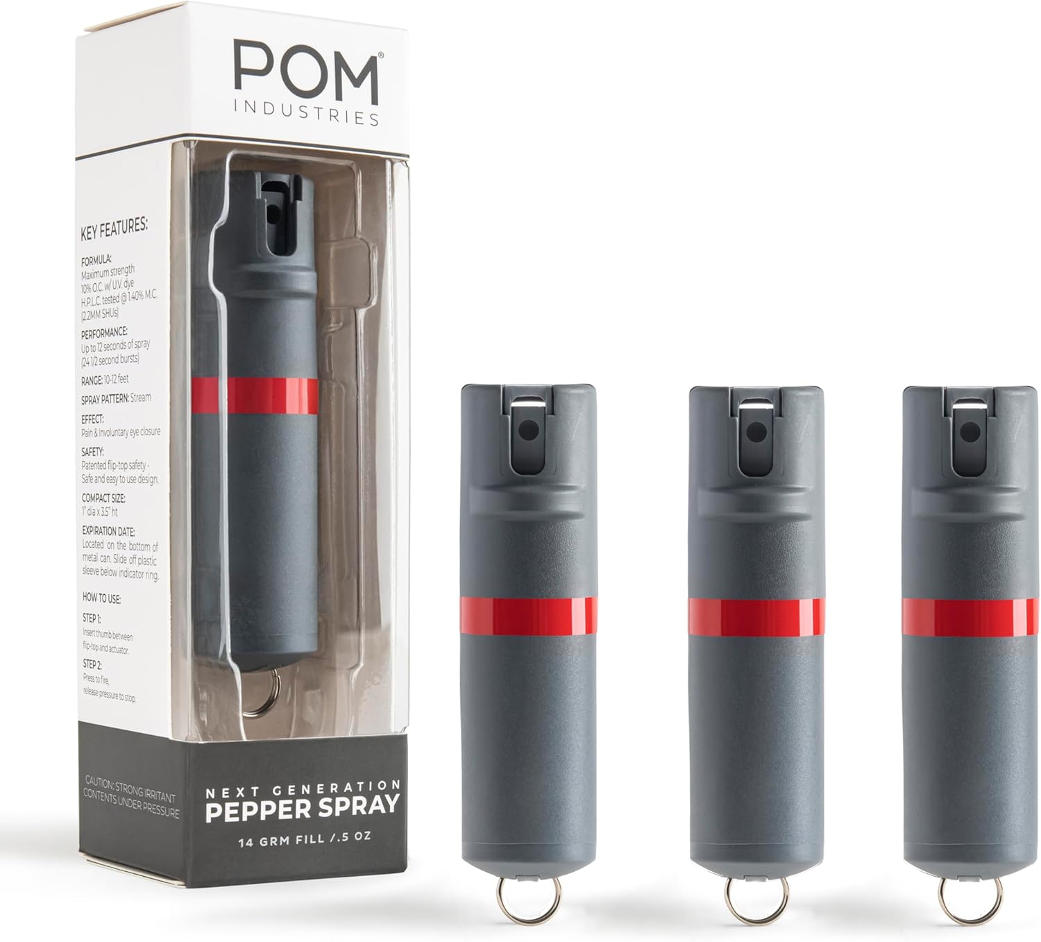 POM Pepper Spray Keychain - Maximum Strength Self Defense Tool