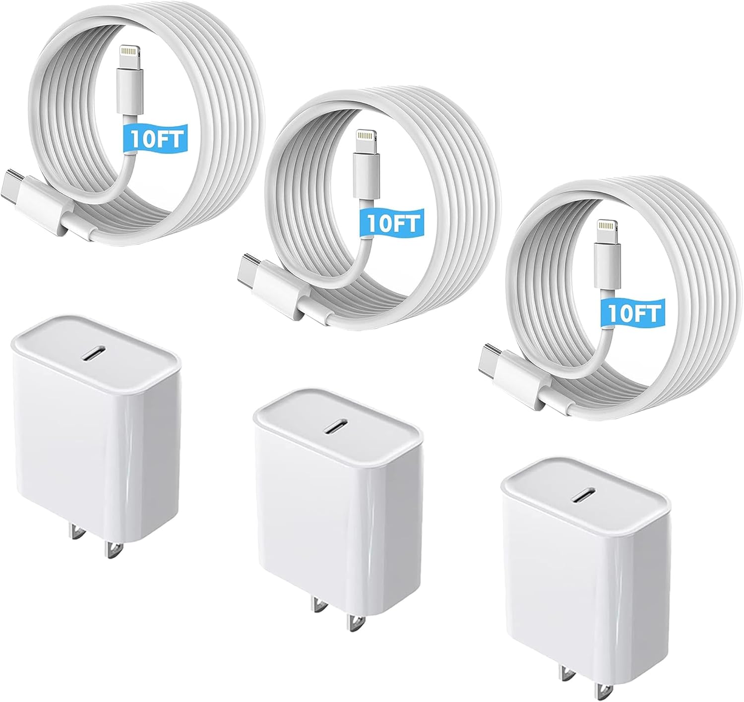 Fast Charger iPhone 3Pack with 10ft USB C Lightning Cable