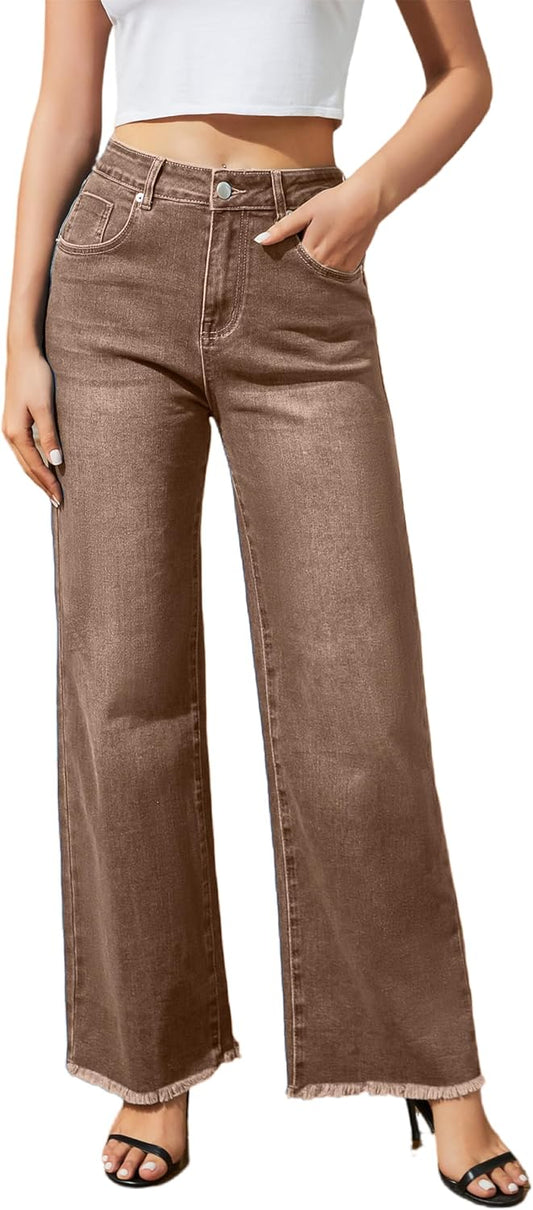 Women's Wide Leg Jeans High Waisted Stretchy Casual Denim
