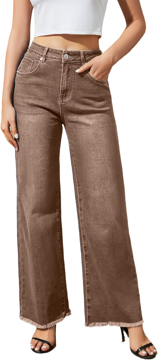 Women's Wide Leg Jeans High Waisted Stretchy Casual Denim