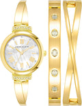 Women's Crystal Accented Bangle Watch Set - Mother-of-Pearl Dial
