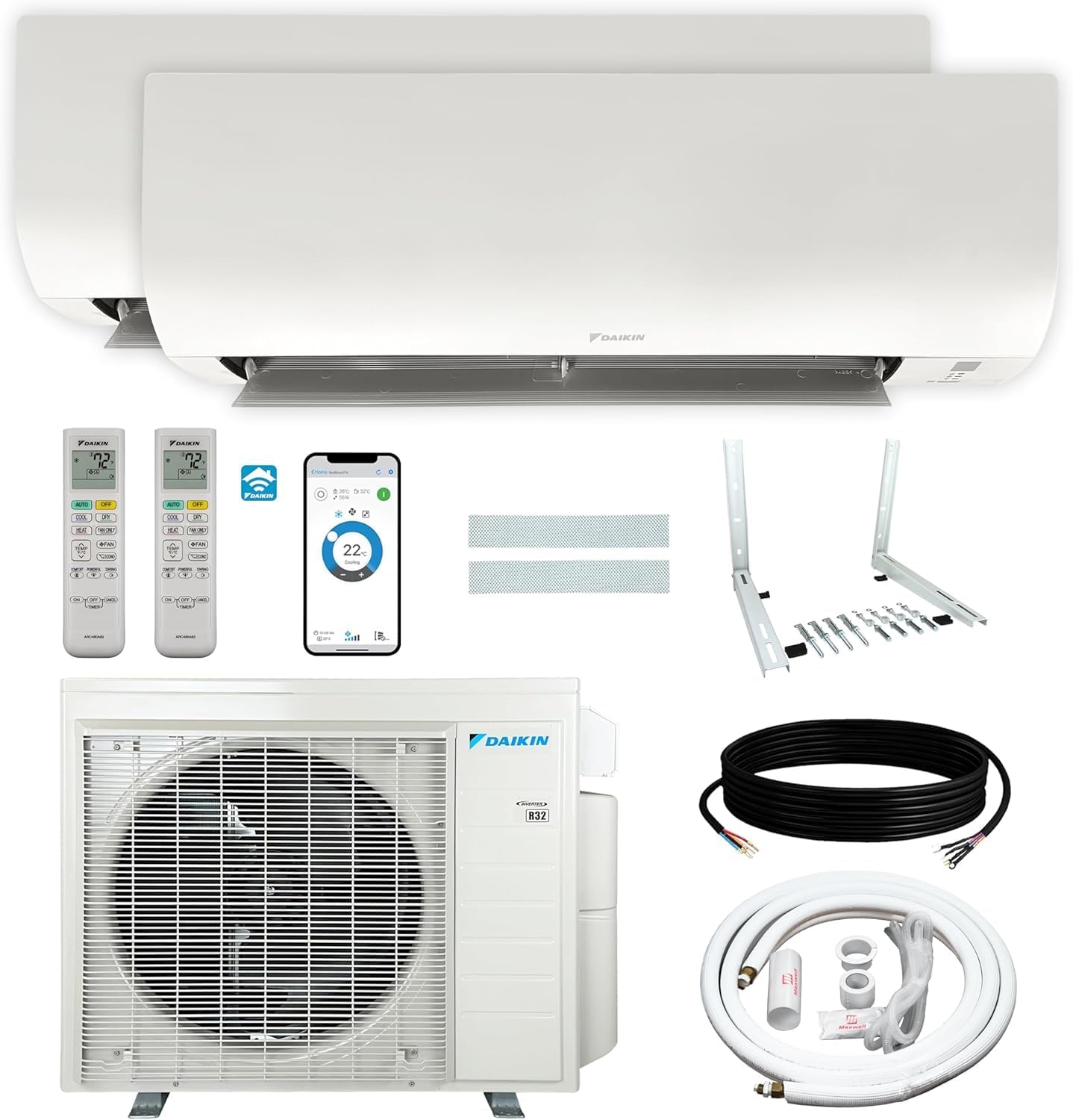 Daikin Dual Zone Mini Split: Wi-Fi Enabled Cooling & Heating, 21SEER2