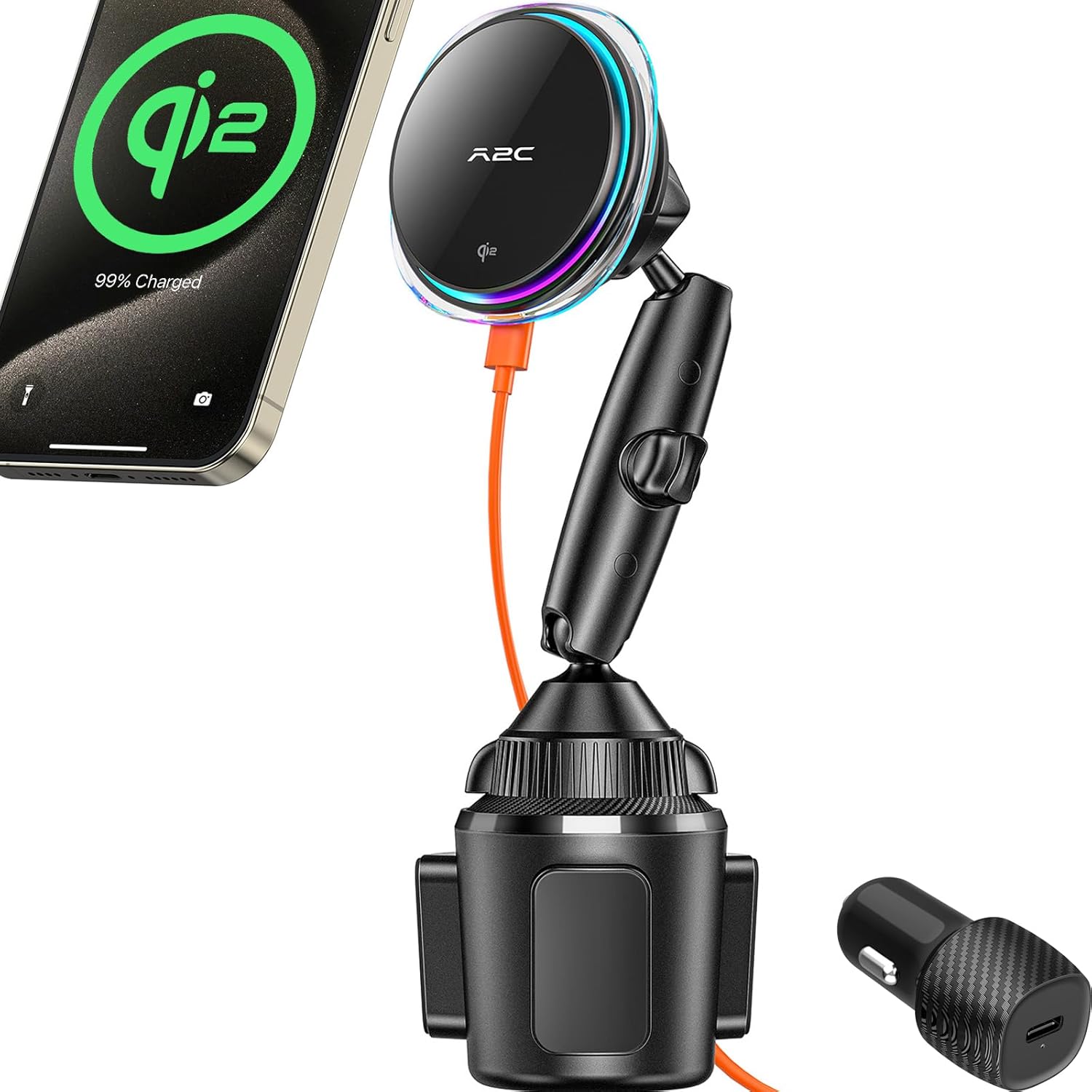 A2C Qi2 Cup Holder Charger for iPhone 17 Pro Max and More