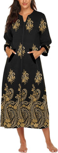 Ekouaer Zipper Robe Women 3/4 Sleeve Mid-Calf Loungewear - Comfortable