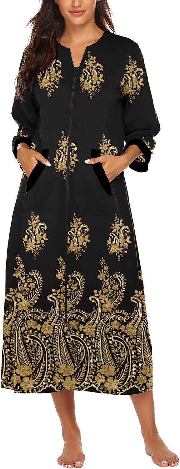 Ekouaer Women Zipper Robe with Pockets for Cozy Comfort