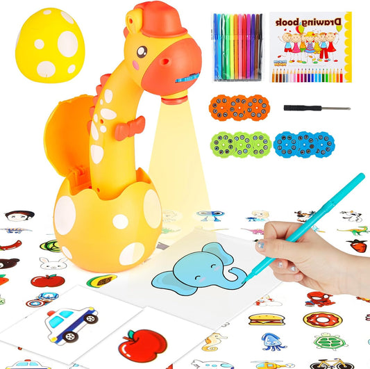 Kids Drawing Projector Set - 72 Stencils, 12 Markers