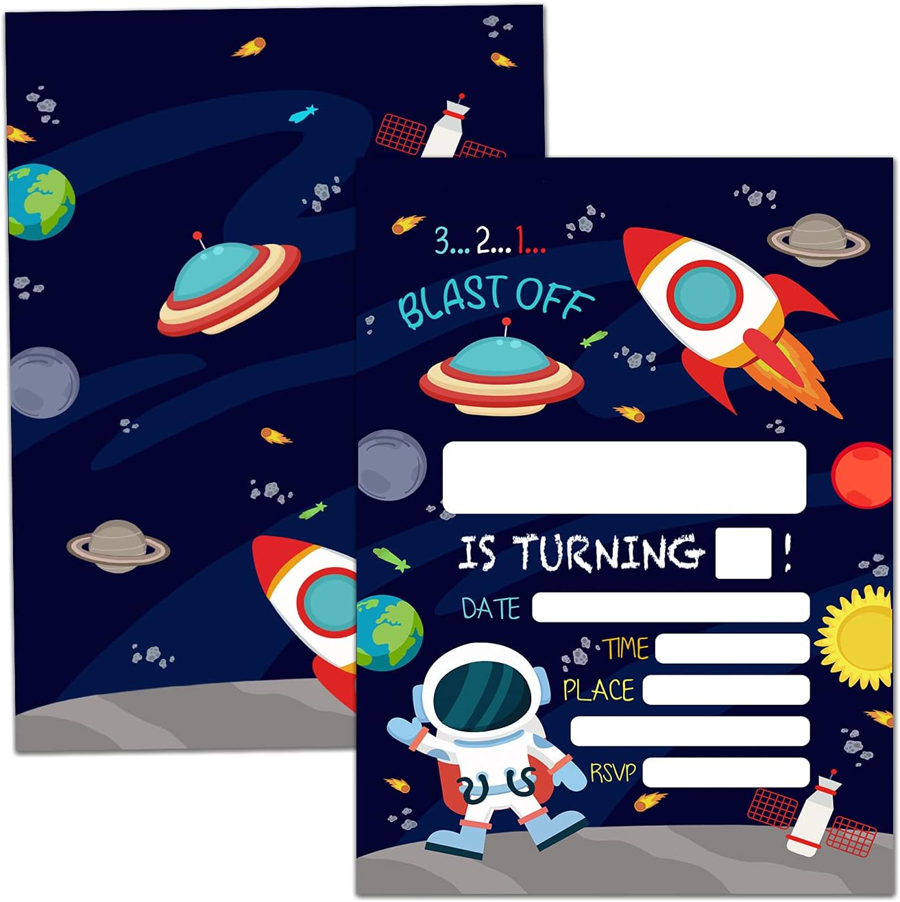 Astronaut Space Party Invitations - 20 Cards & Envelopes
