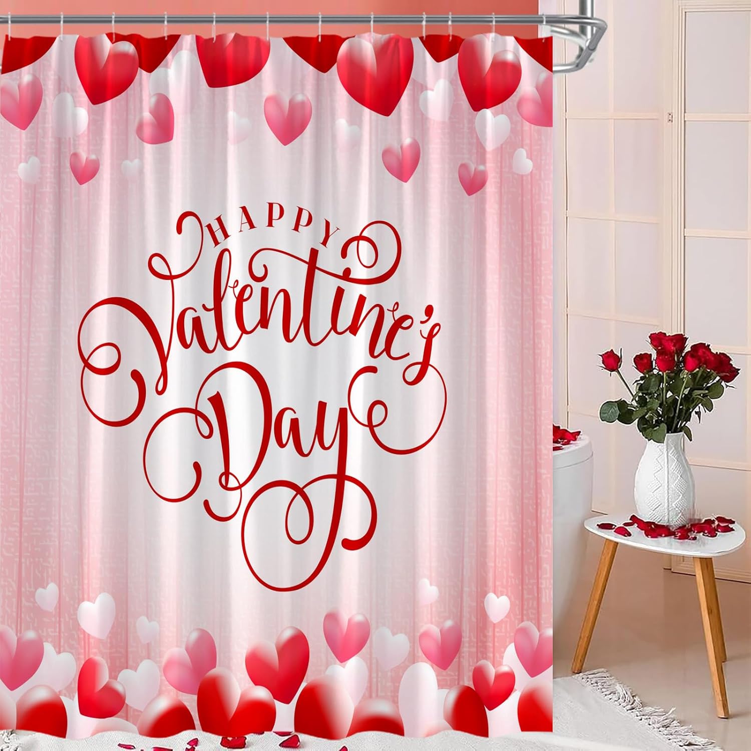 Love Quotes Heart Shower Curtain Set