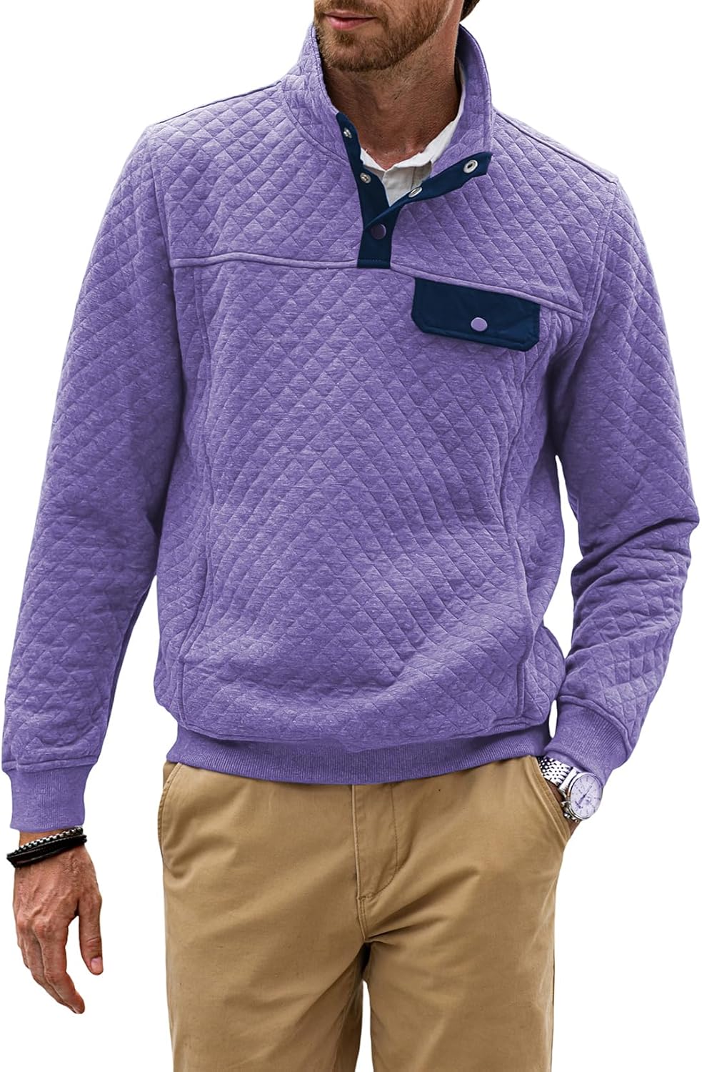 JMIERR Men's Quilted Sweatshirt for Casual Outdoor Style