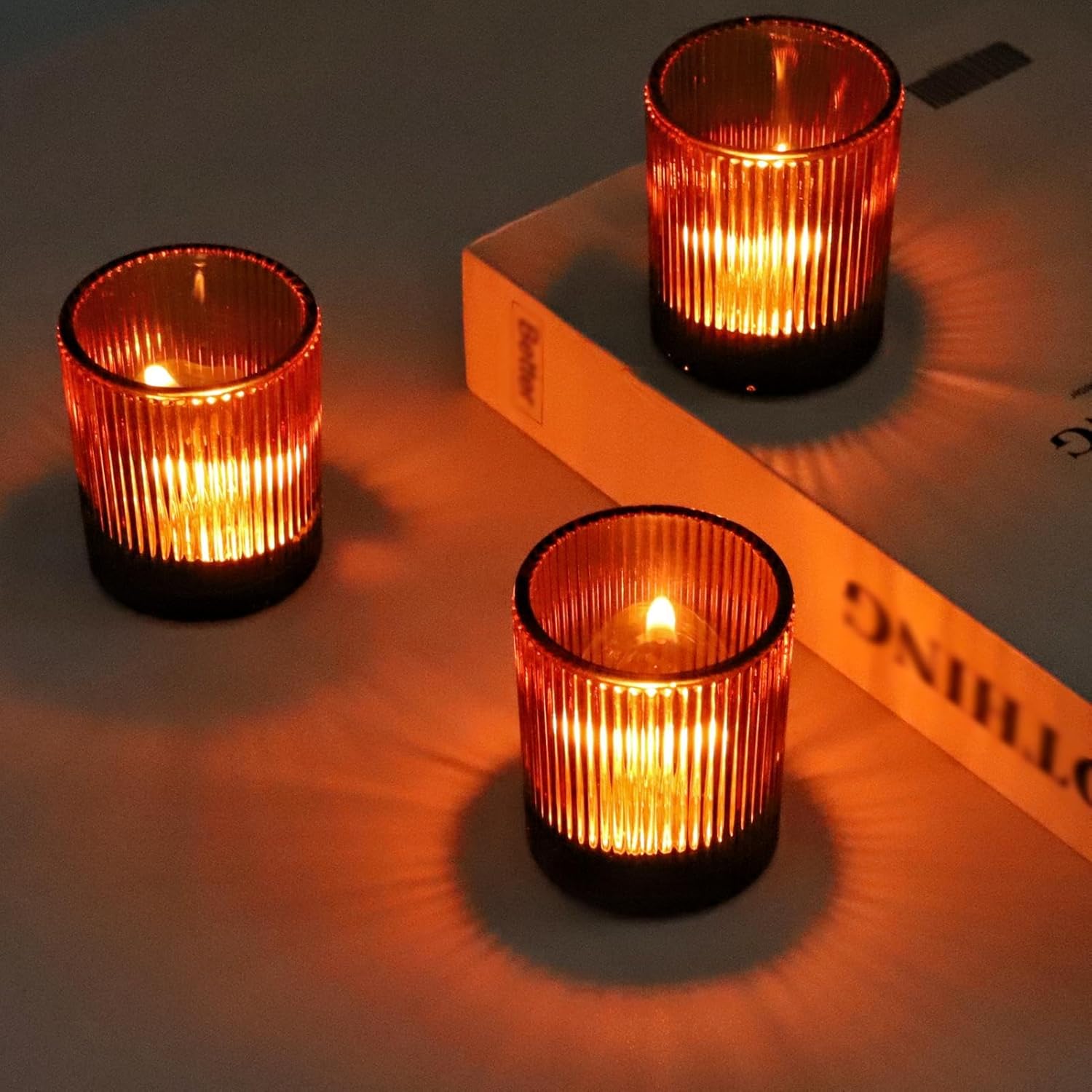 24pcs Amber Votive Candle Holders for Wedding and Home Decor