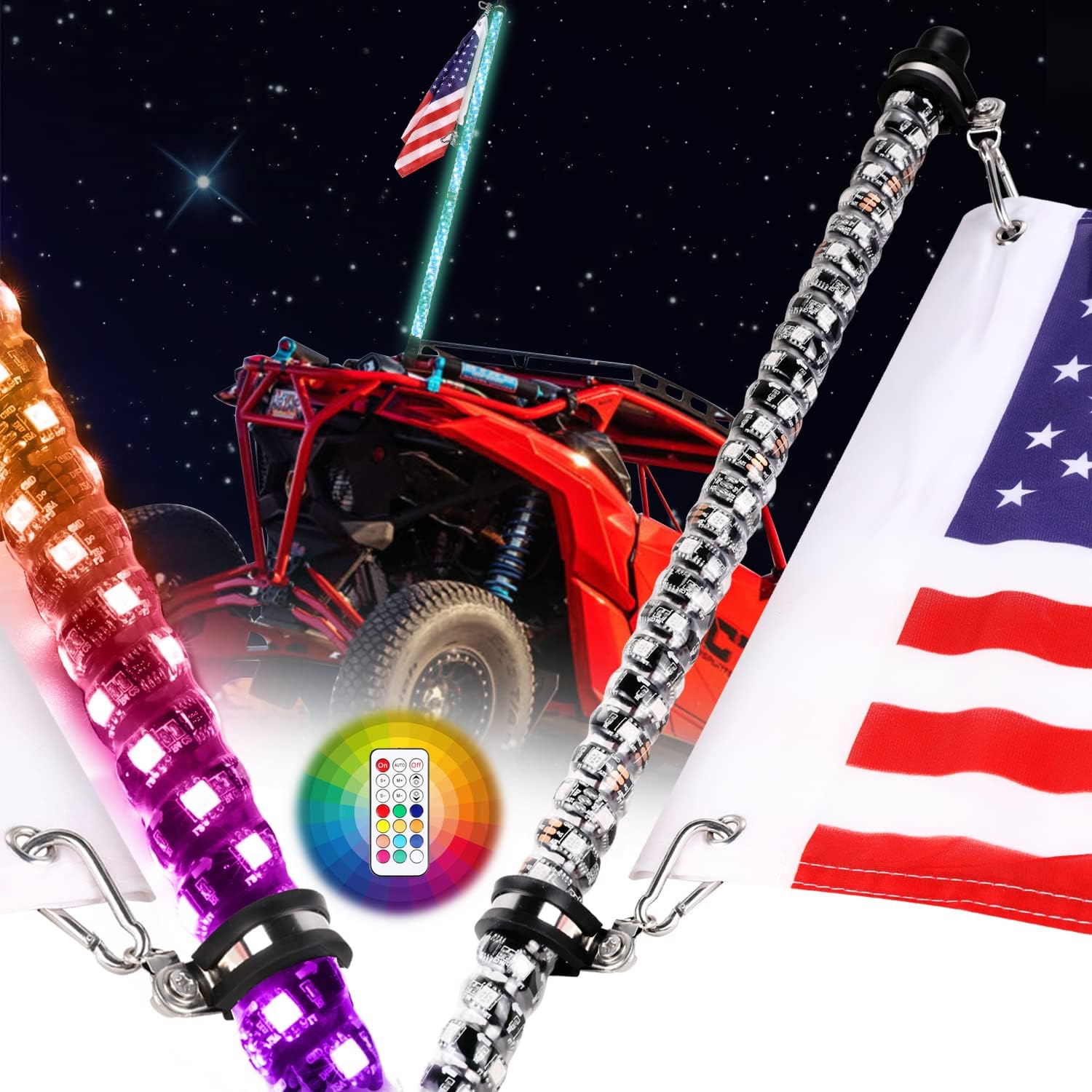 Nirider 3ft LED Whip Lights with Remote Control for Offroad Use
