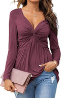 Tankaneo Women V-Neck Front Knotted Blouse - Elegant Casual Long