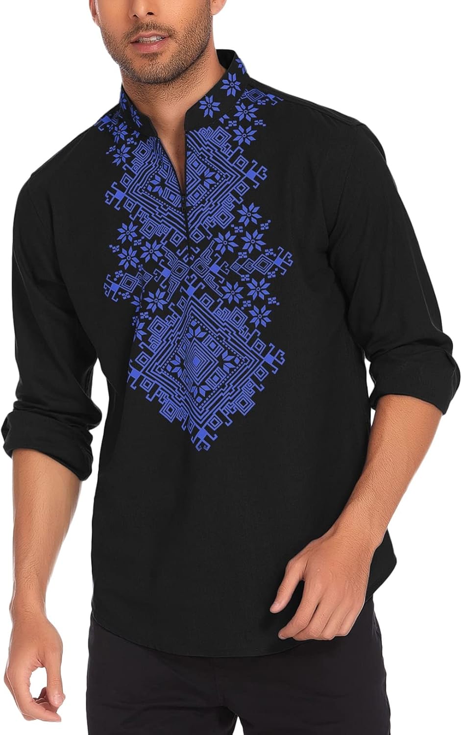 COOFANDY Men's Henley Shirt: Stylish African Print Casual Wear
