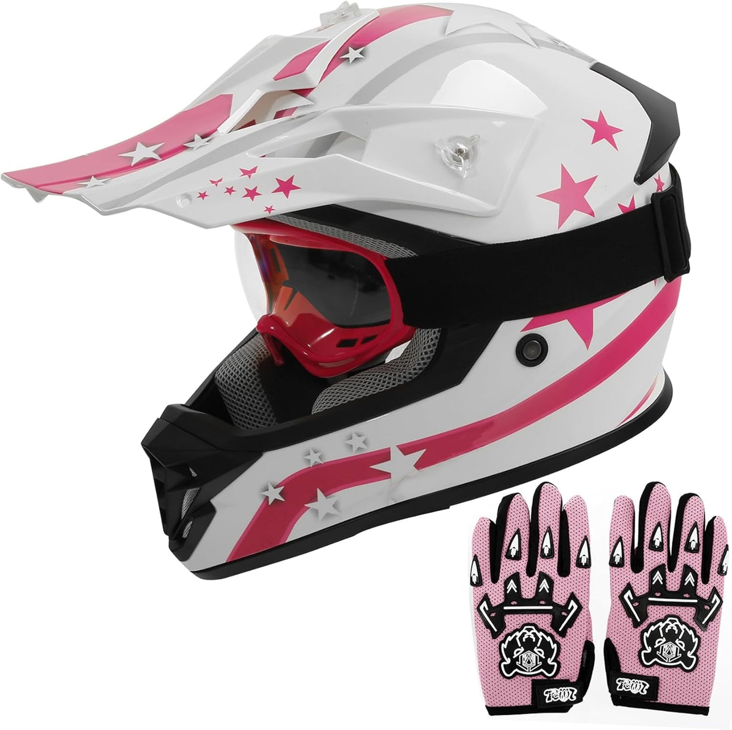 TCT-MOTORPARTS Youth Kids Dirt Bike Full Face Helmet in Pink
