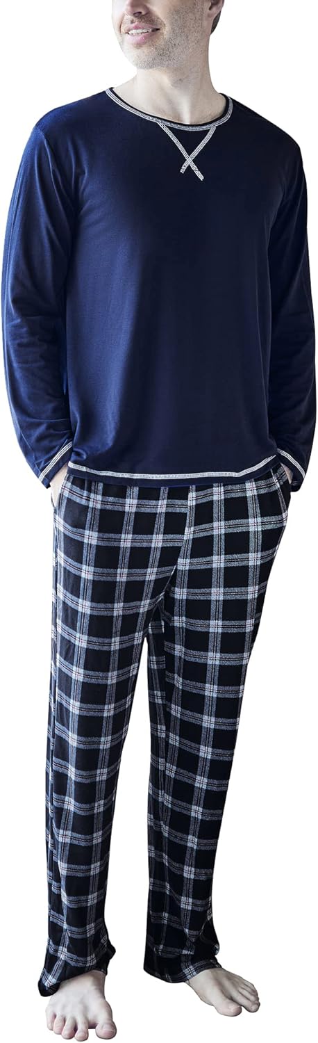 YIMANIE Men's Pajamas Set Soft Cotton Long Sleeves Lounge Wear