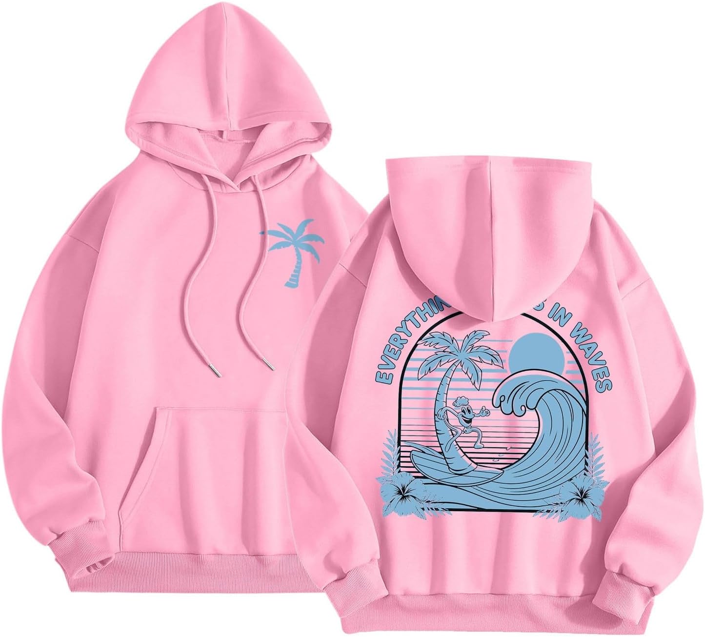Pink Y2K Oversized Graphic Hoodie with Pockets