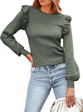 PRETTYGARDEN Women's Ruffle Long Sleeve Sweater - Lightweight Ribbed