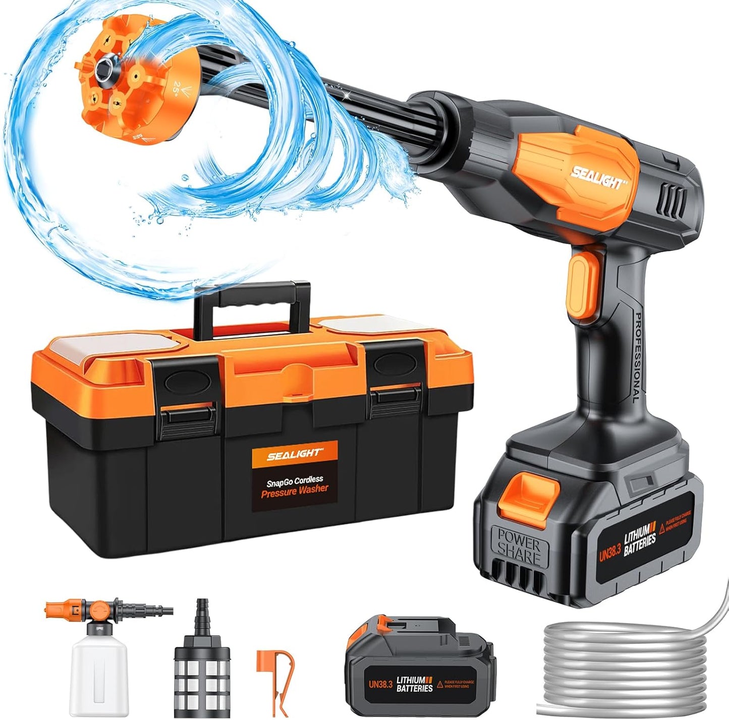 SEALIGHT Cordless Pressure Washer 970PSI Portable Car Washer