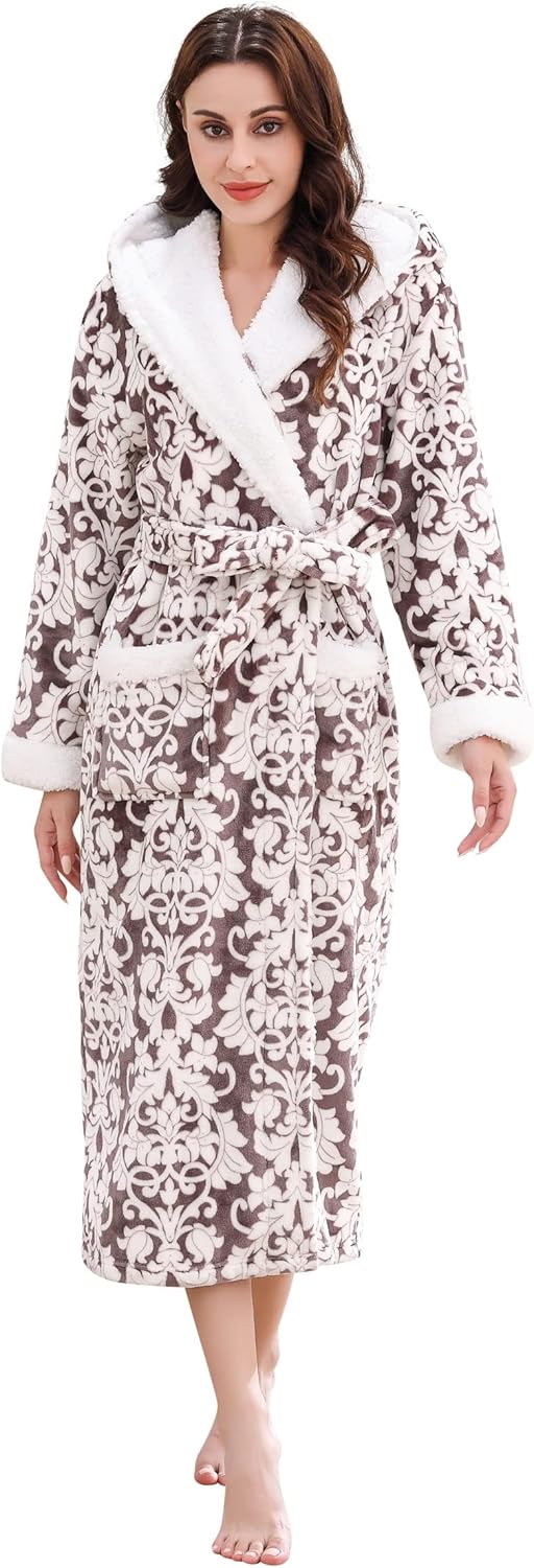 Women's Plush Soft Warm Fleece Bathrobe Robe RH1591 for Comfort