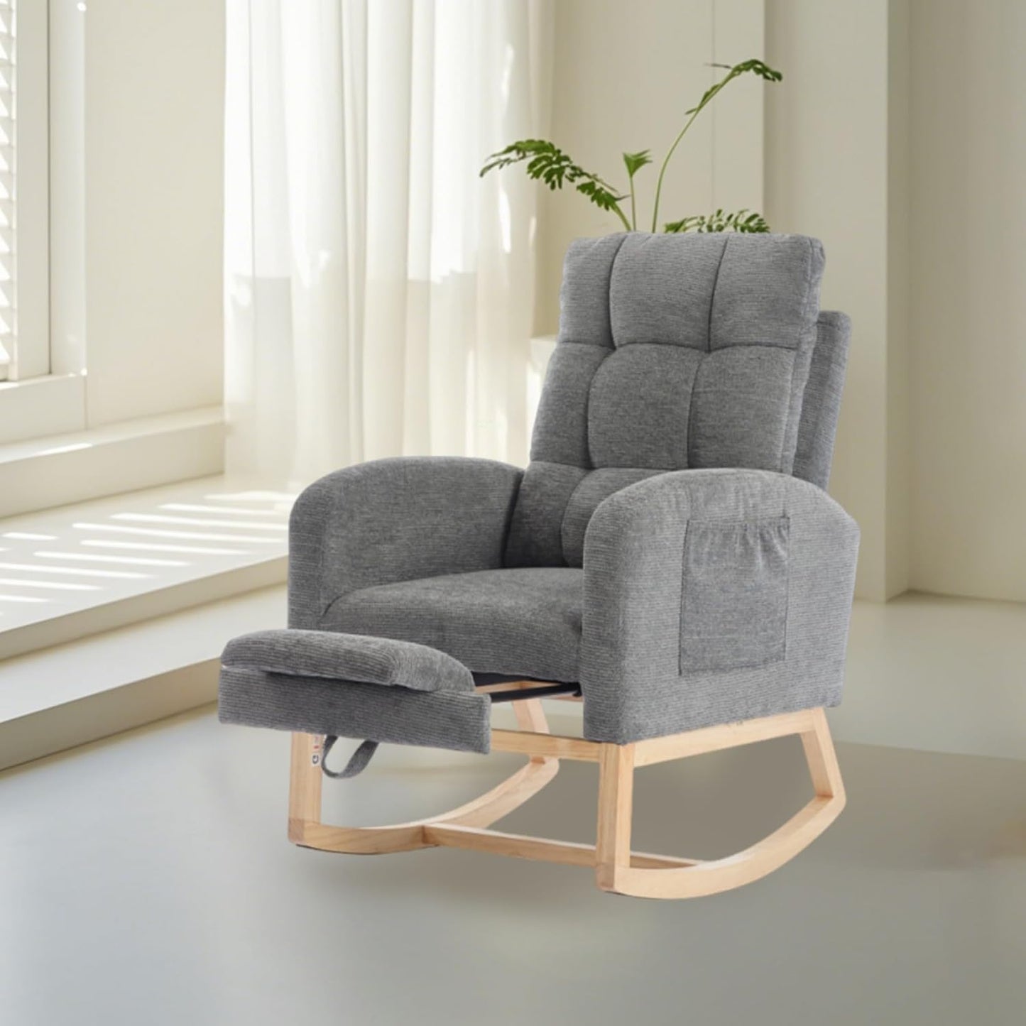 Nursery Rocking Chair with Adjustable Footrest for Comfort