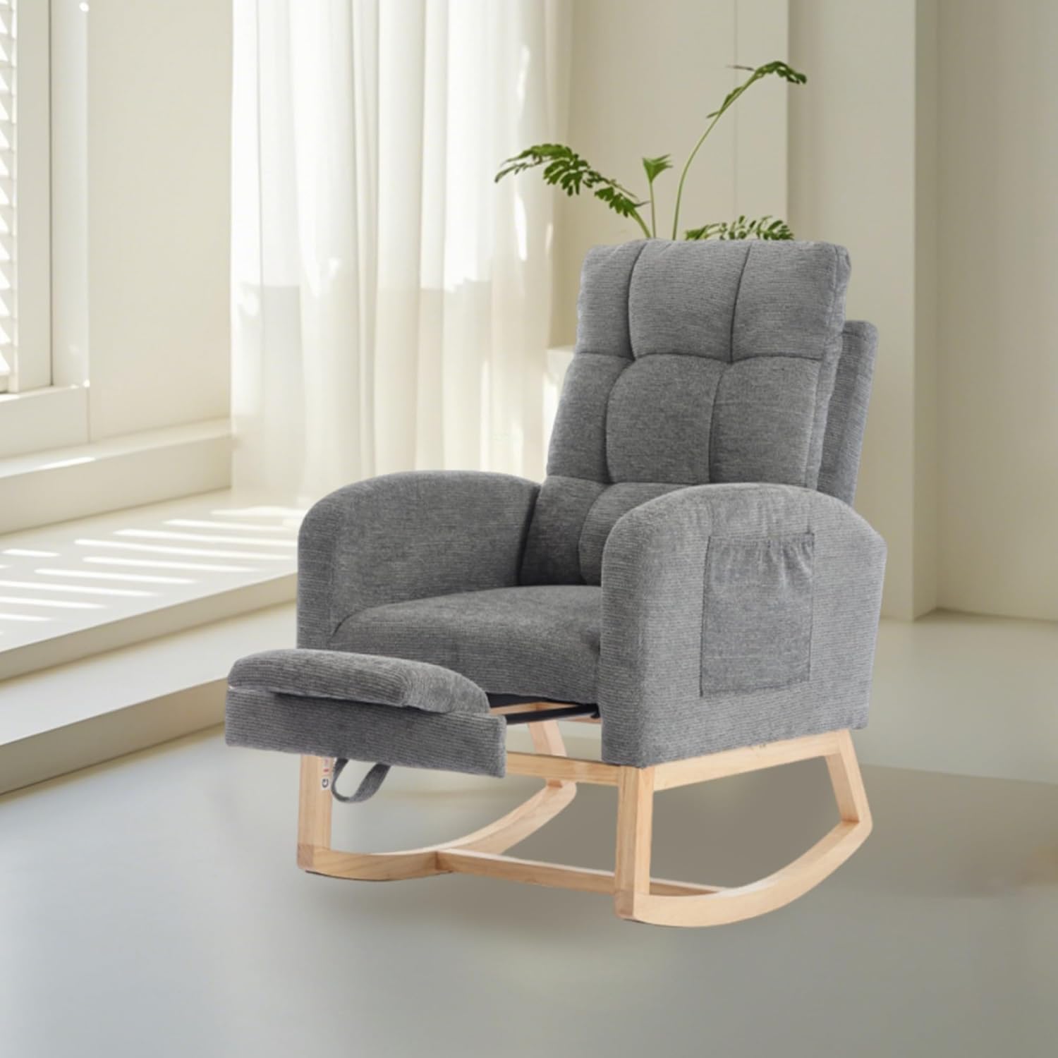 Nursery Rocking Chair with Adjustable Footrest for Comfort