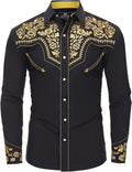 Western Embroidered Cowboy Shirt for Men - Floral Snap Front