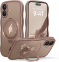 GolbinBox iPhone 16 Case - Translucent Matte Brown with 360 Stand