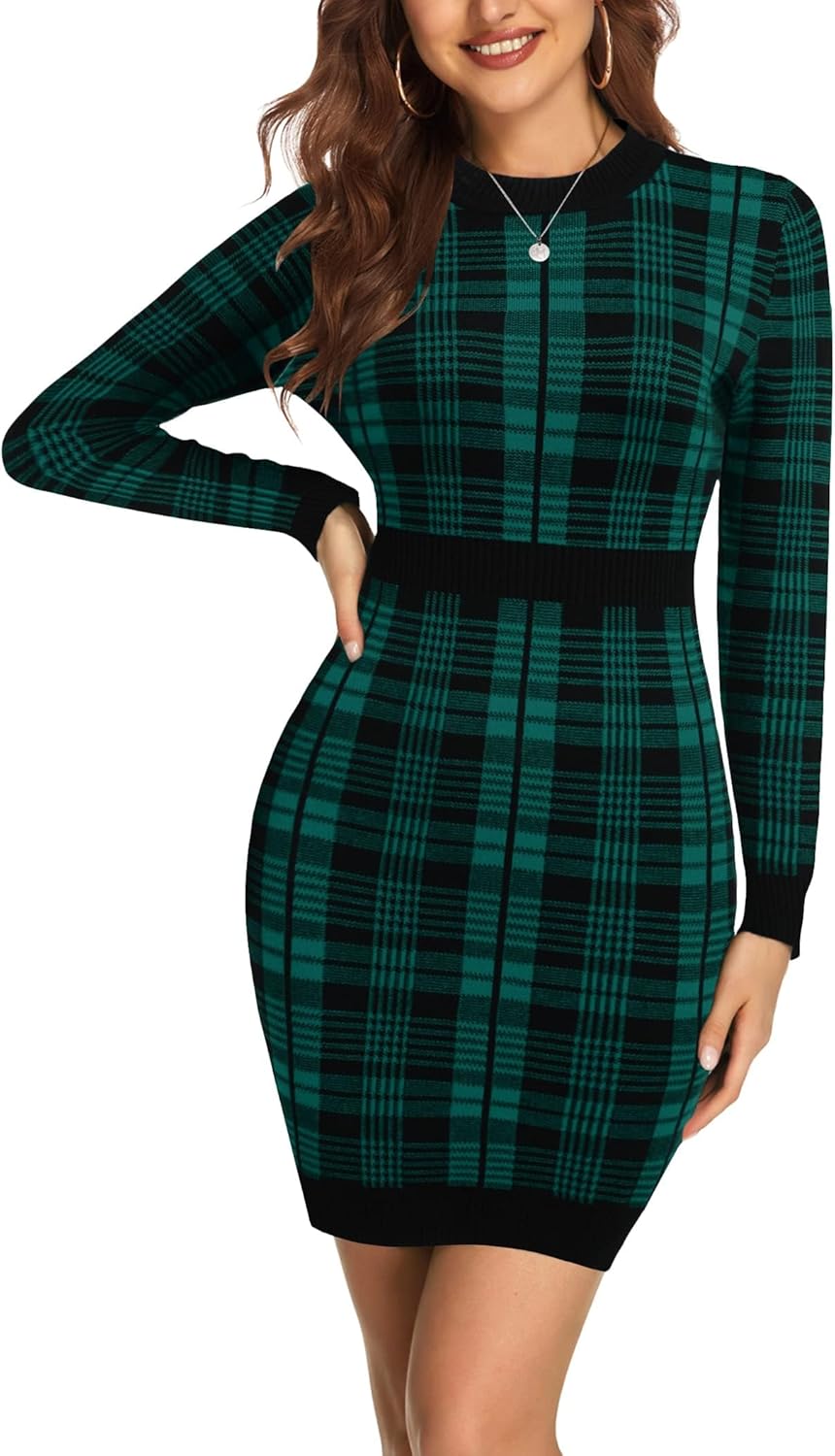 Beyove Women's Colorblock Striped Long Sleeve Sweater Dress